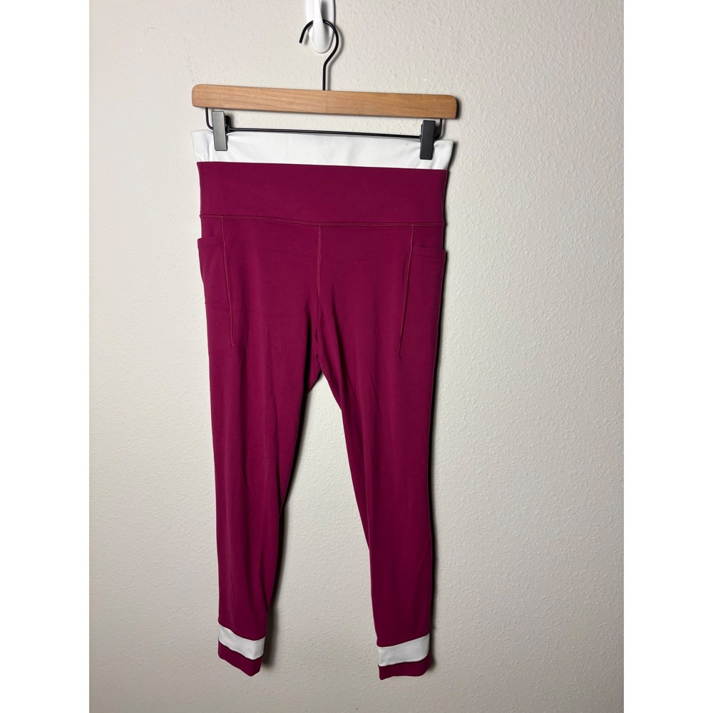 Athleta Salutation Stash Double Up Tight Leggings Pink White Pockets Medium